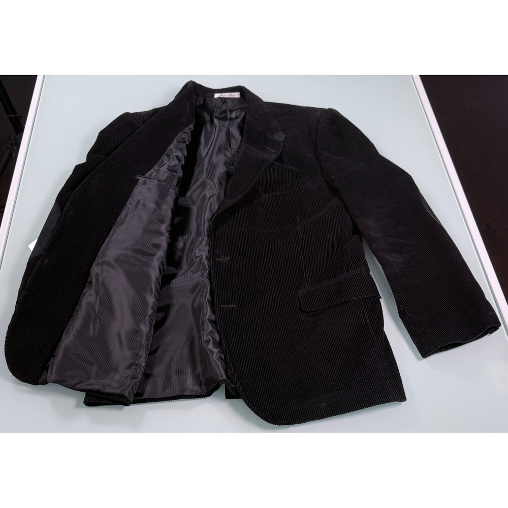 Lacrosse Mens Black Corduroy Blazer Sport Coat Jacket Elbow Patches 42R Academic